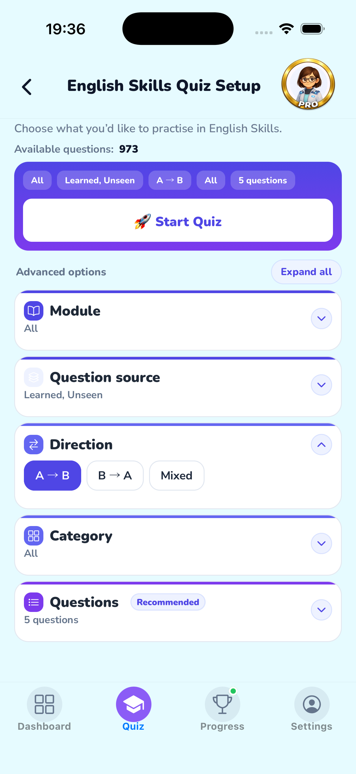 Practise English skills in ACE